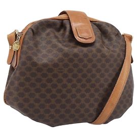 Céline CELINE Macadam Canvas Shoulder Bag PVC Leather Brown Gold Auth 202674 Brown Golden
