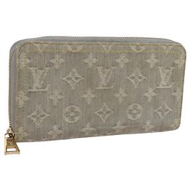 LOUIS VUITTON Monogram denim Zippy Wallet Portefeuille Gris M13214 LV Auth 204799M Marron