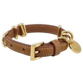 Bracciale PRADA in pelle marrone tono oro Auth ar14250V Marrone Altro