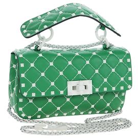 Bolsa de Ombro Rockstuds com Corrente VALENTINO em Couro Verde Branco Auth 202800V Branco Verde