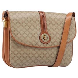Céline CELINE Macadam Canvas Schultertasche PVC Beige Gold Auth 201484A Beige Golden