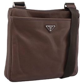 Bolso de hombro PRADA en cuero Taurillon Marrón Plata Auth am12669V Castaño Plata