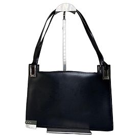 Borsa a mano Vintage Gucci in pelle liscia Nero Argento Nero