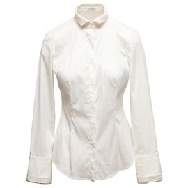 Weißes Brunello Cucinelli Button-Up-Top mit Monili-Besatz Größe US S Weiß