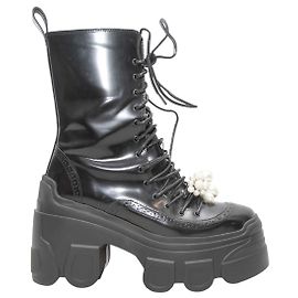 Botas de combate Simone Rocha pretas com ornamentos de pérolas artificiais Tamanho 40 Preto