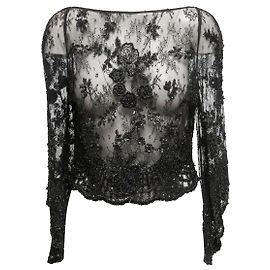 Oscar de la Renta transparente bestickte Spitzenbluse Schwarz Größe US 10 Schwarz