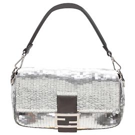 Borsa Baguette Fendi in paillettes argento e nero Argento
