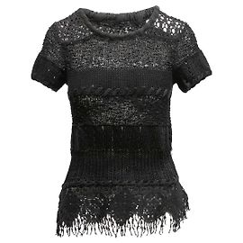 Black Christian Lacroix Open Knit Short Sleeve Top Size US S Black