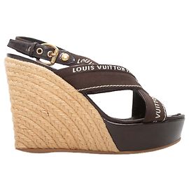 Espadrilles compensées Vintage Brown Louis Vuitton Spellout Taille 37 Marron