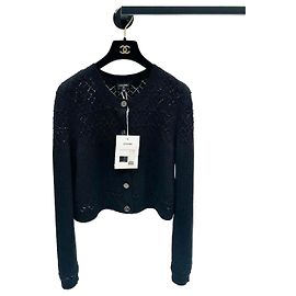 Pull Chanel Noir en Coton avec Détail Ajouré Taille 38 Multicolore