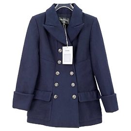 Veste Chanel en Tweed Bleu Marine à Double Boutonnage Multicolore