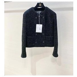 Chanel Tweed Jacke Schwarz Zweireihig Mehrfarben