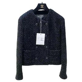Veste Chanel en tweed noir à double boutonnage Multicolore
