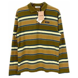 Top Miu Miu Listrado de Algodão Amarelo Manga Longa Multicor