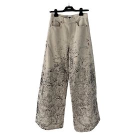 Dior Ecru Printed Cotton Wide Leg Trousers Multiple colors