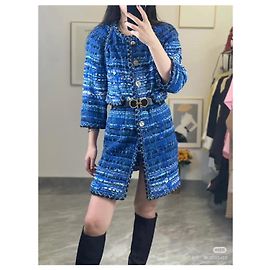 Chanel Greece series Tweed Jacke Navy Größe 34 Mehrfarben