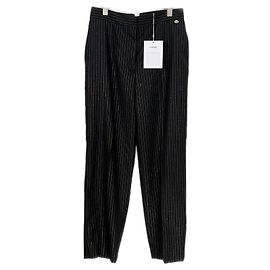 Pantaloni Chanel Neri in Lana Multicolore