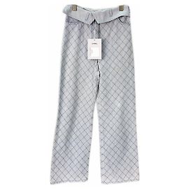 Calças Chanel Navy em Denim com Padrão Acolchoado Multicor