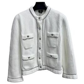 Chanel Prenda de Punto de Tweed Blanca Manga Larga Multicolor