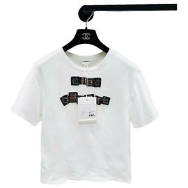 Top Chanel de algodão de manga curta com detalhe bordado Multicor