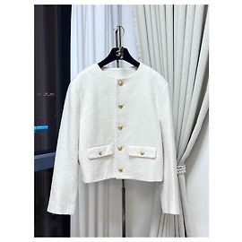 Céline White Tweed Jacket with Gold Buttons Size 40 Multiple colors