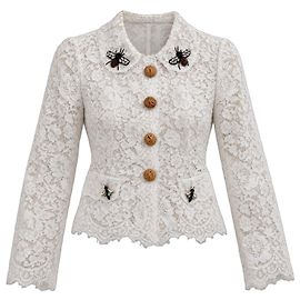 Dolce & Gabbana Giacca in pizzo con applicazioni di api in cristallo Bianco