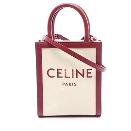 Céline Celine Mini Vertical Cabas 2-Way Handbag Cream Dark red