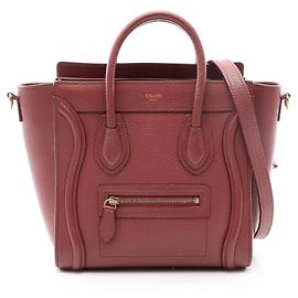 Céline Celine Luggage Nano Shopper 2-Way Handbag Dark red