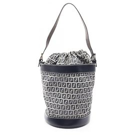 Bolsa de Ombro Fendi Zucchino Marrom Azul marinho