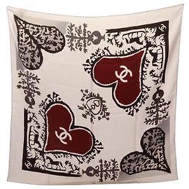 Chanel Coco Mark Silk Scarf Multiple colors Beige