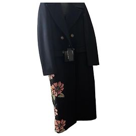 Philipp Plein Casaco longo de lã preto bordados florais e Bambi Preto Multicor