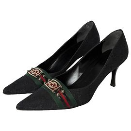 Gucci GG Monogram Canvas Pumps with Web Detail Black