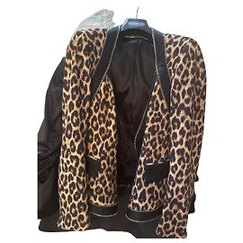 Veste Philipp Plein Imprimé Léopard et Cuir Marron Noir