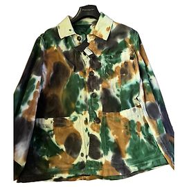 Autre Marque Camicia Messagerie Green Flag in cotone tie-dye Marrone Bianco Verde Grigio