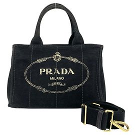 Prada Canapa Canvas Tote mit Dreiecks-Logo-Hardware Schwarz