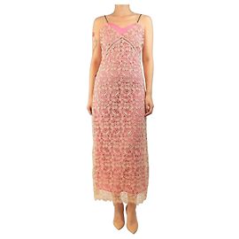 Self portrait Robe nuisette en dentelle brodée rose et beige - size UK 10 Autre