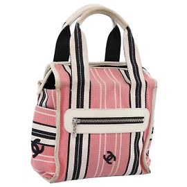CHANEL Hand Bag Canvas Pink Silver CC Other