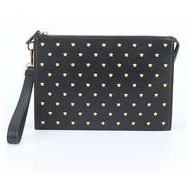 Pouch clutch in pelle borchiata Medusa Versace Nero