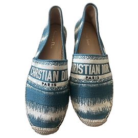 Espadrillas Christian Dior Granville in tela blu e bianca Bianco Blu