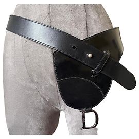 Christian Dior Ledergürtel mit Saddle-Tasche Schwarz