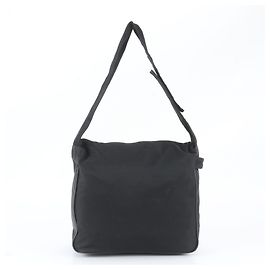 Prada Tessuto Nylon Triangle Logo Leather Shoulder Bag Black