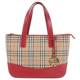 Sac cabas en cuir Burberry Nova Check Shadow Horse Marron Rouge