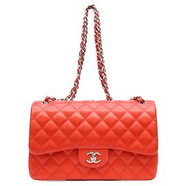 Borsa a tracolla Chanel Double Flap in pelle di agnello rossa Rosso