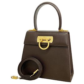 Salvatore Ferragamo Gancini Leather Handbag Brown