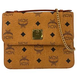 MCM Visetos Logogram Brown Leather Chain Shoulder Bag Brown