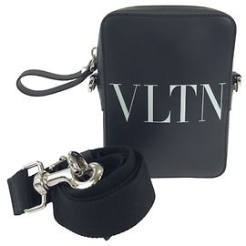 Bolsa de ombro em couro Valentino VLTN Logo preta e branca Preto Branco