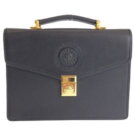Versace Vintage Sunburst Black Leather Clutch Bag Black