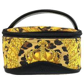 Bolsa de mão pouch vanity Versace com estampa de leopardo Preto Amarelo