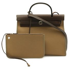 Sac à main Hermès Herbag Zip PM Beige Kaki Marron foncé