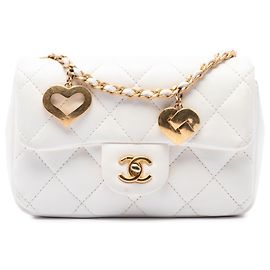 Chanel White Mini Rectangular Quilted Lambskin Heart Charms Flap White